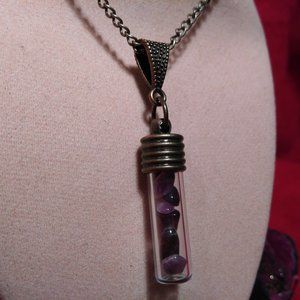 Bronze Necklace with Triangled Dotted Bail and Tumbled Amethyst